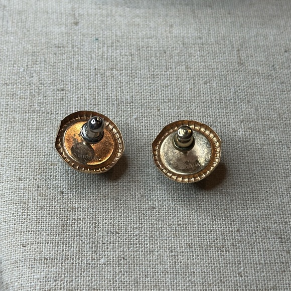PBD 14KT Peter Brams Design Circle Tiger Eye Stud Gold Earrings - Picture 7 of 9